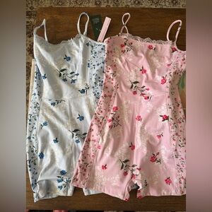 Floral Lace Trim Rompers in Pink and Blue